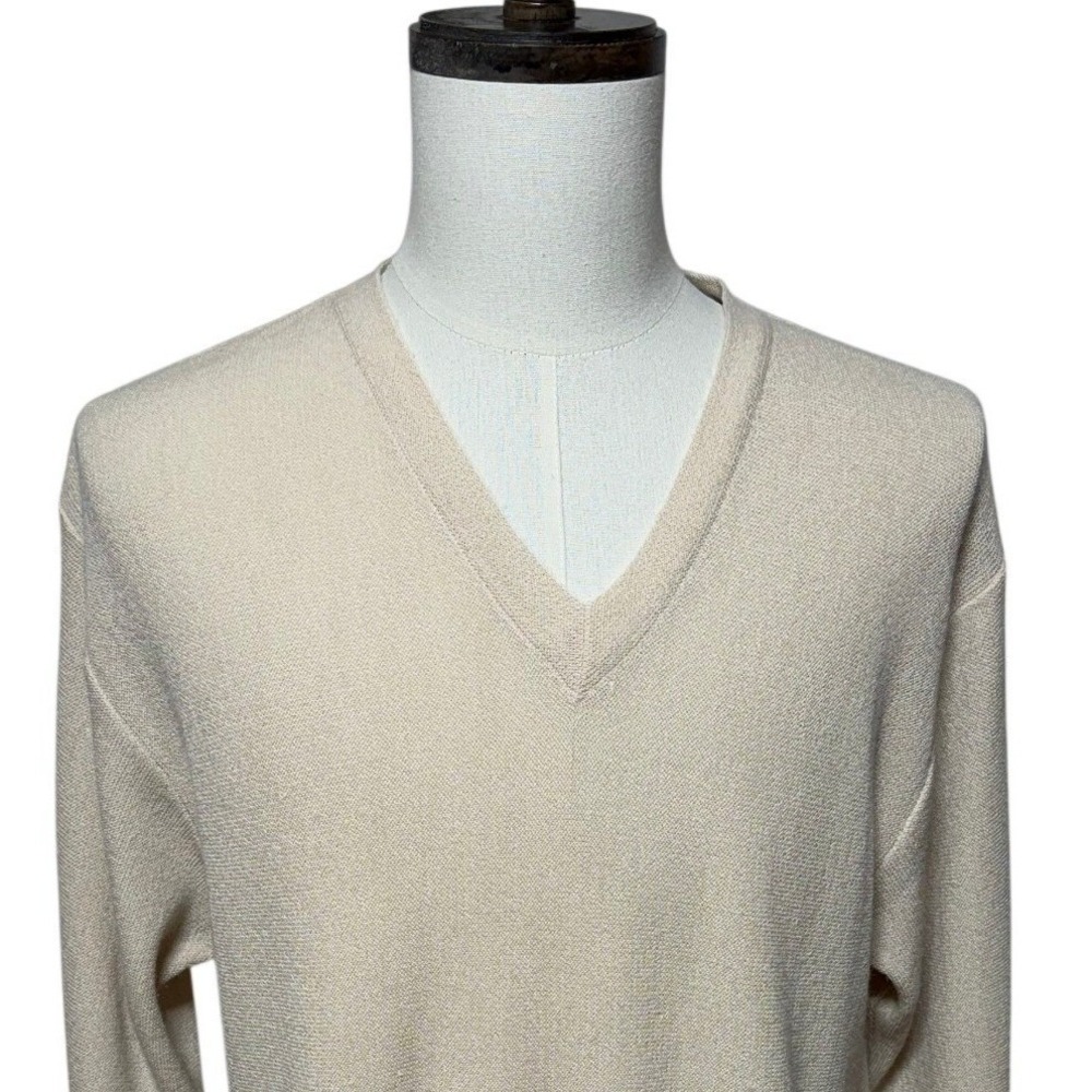 Peru Unlimited Sweater Mens Medium Cream V Neck Baby Alpaca Wool Soft Office